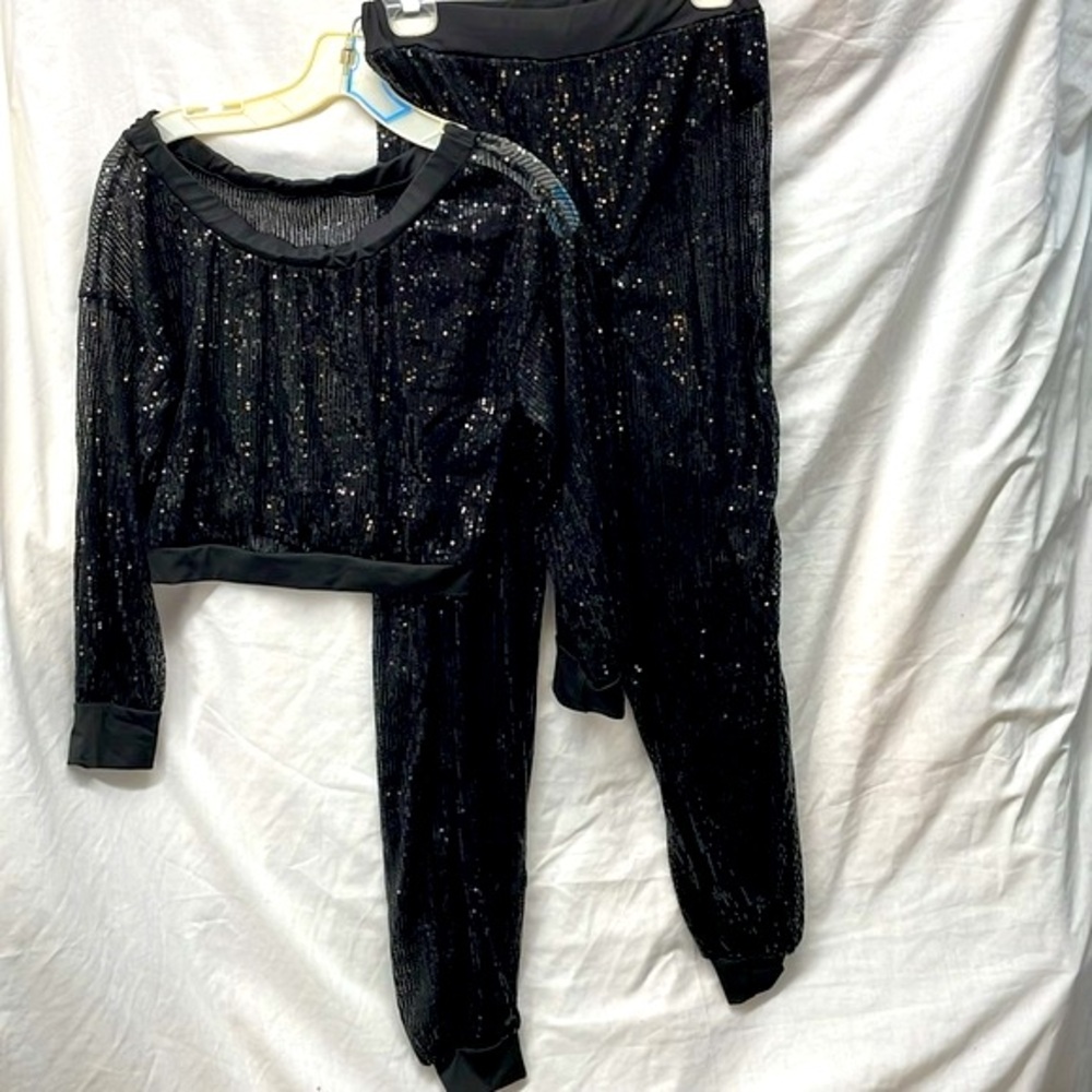 Black sequined see through panty lined pants suit ladies sz s - Picture 4 of 9